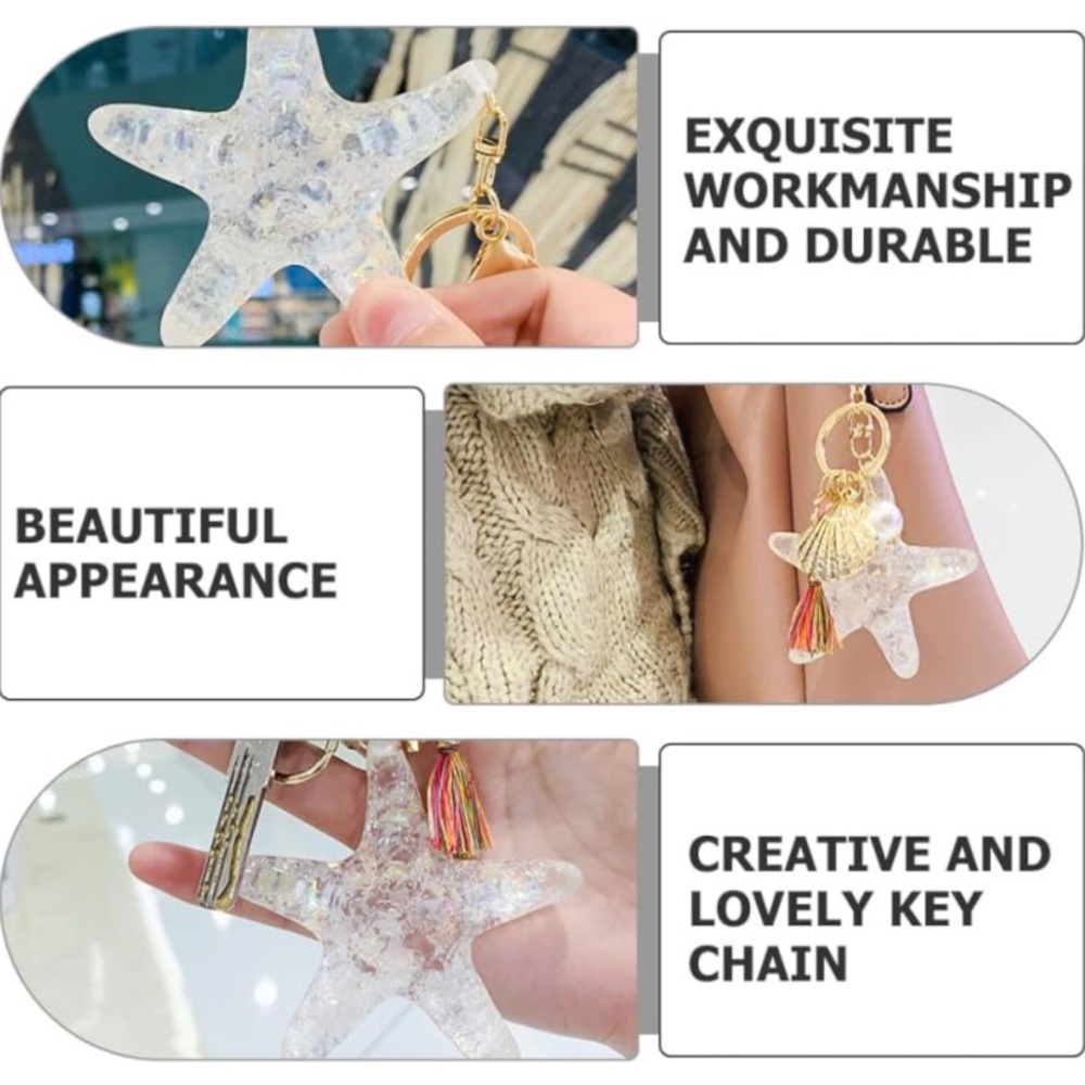 Gold Shell & Pearl Starfish bag/purse charm keychain - Picture 6 of 8